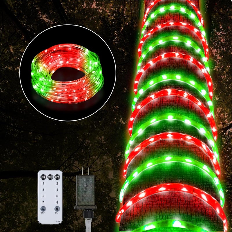 Kenburg أضواء عيد الميلاد المتسلسلة الخارجية، 50 قدم 600 LED أضواء حمراء وخضراء، ضوء أنبوب مقاوم للماء مع 8 أوضاع مؤقت وذاكرة، أضواء عيد الميلاد الدائمة لتزيين الأشجار والأسوار والفناء والمنزل - Image 1